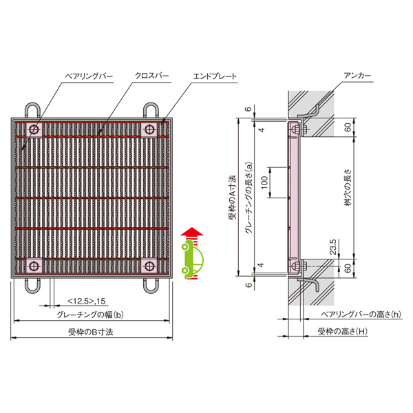 ボルト固定式細目正方形桝用スチールグレーチング CXHBBF・VG1HBBF